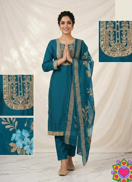 Si 336 Slub Cotton With Embroidery Work Top With Bottom Dupatta